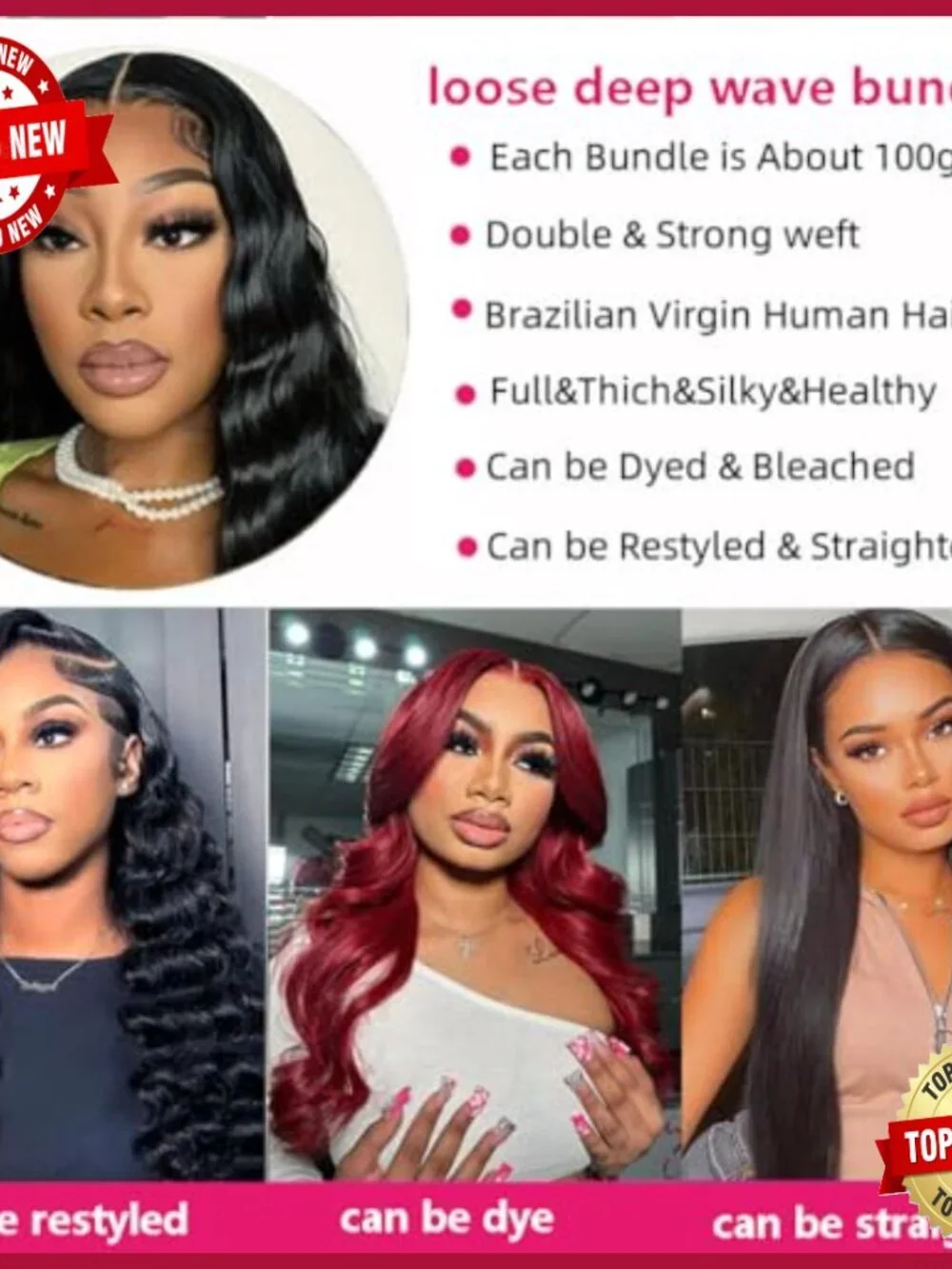 20 22 24 Inch Loose Deep Wave Brazilian Virgin Human Hair Extensions